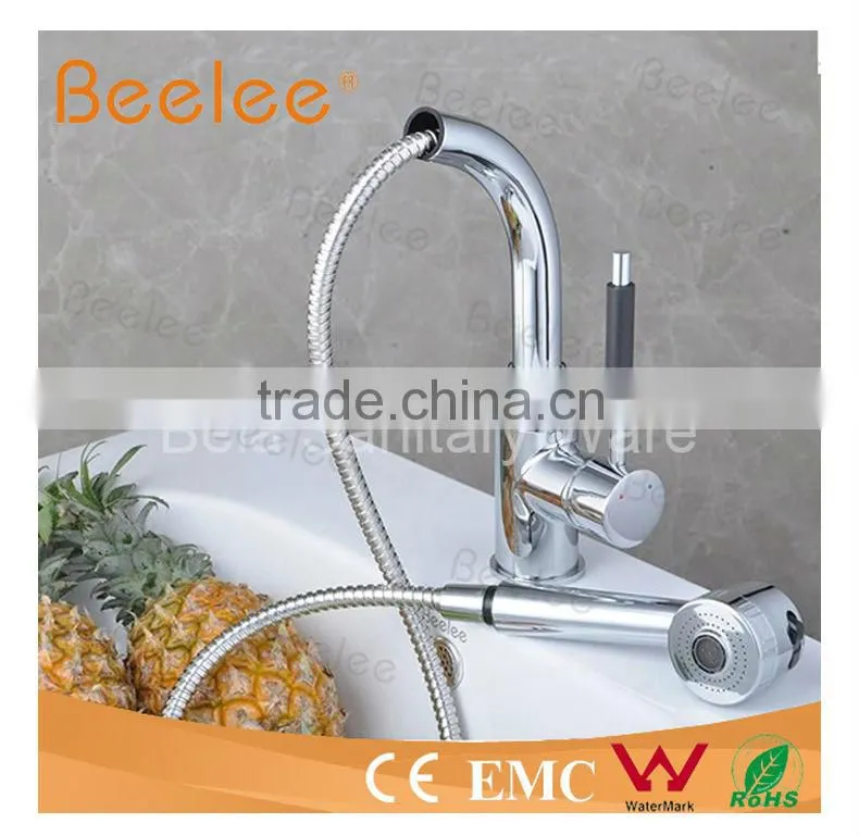 Hot Sale Solid Brass Spring Pull Out Kitchen Faucet with Two Spouts-Brushed Nickel Finish
