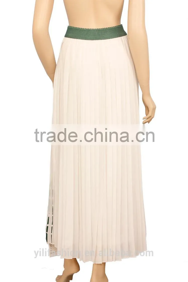 2015 spring fashion designer ladies skirts chiffon pleated girls maxi skirts