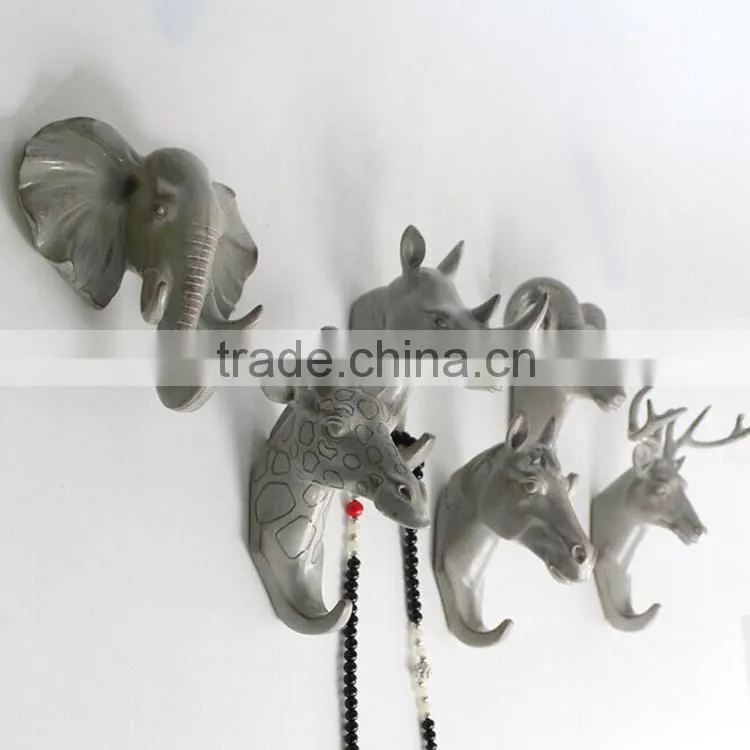 Polyresin elephant head for wall decoration hook animal head wholesale
