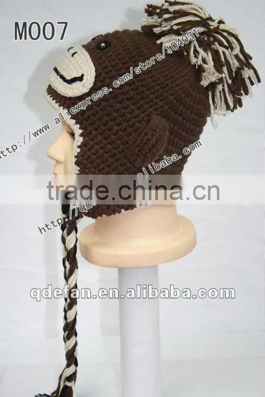 Free shipping 100% cotton crochet baby hats for sale knitting monkey hats in brown silver baby gifts cutest baby caps