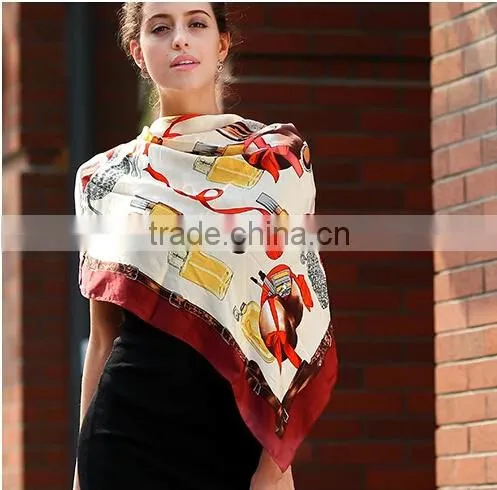 Customized silk satin square scarf with perfume pattern