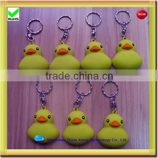 cute yellow duck shape silicone key chain led