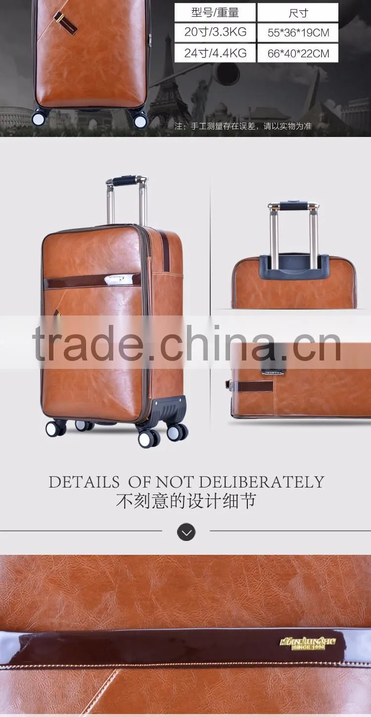 great quality pu genuine leather business leisure luggage vintage suitcase