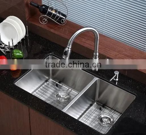 (70/30) Undermount stainless steel handmade kitchen sink with double dowl kitchen sink faucets