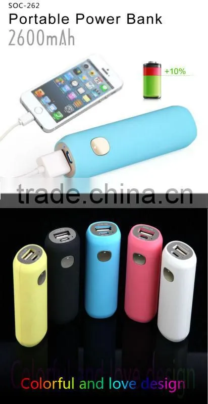 SORBO Hot Selling 2600mAh USB Rechargeable Portable Power Bank for Mobile with LED Flashlight Torch China Supplier