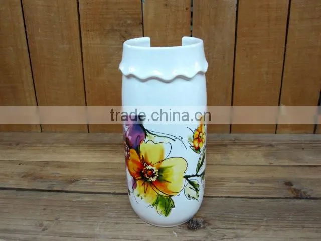 Household Cute Ceramic Egg Holder/ Cup with Flower Decal