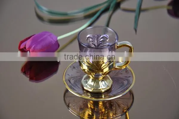 Glass golden/silver/copper plated tea cups and saucers set