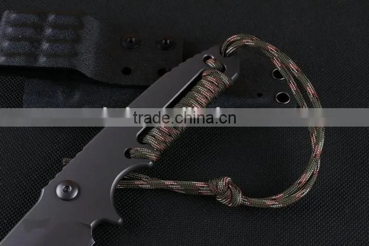 OEM full tang D2 steel military knife with survival rope