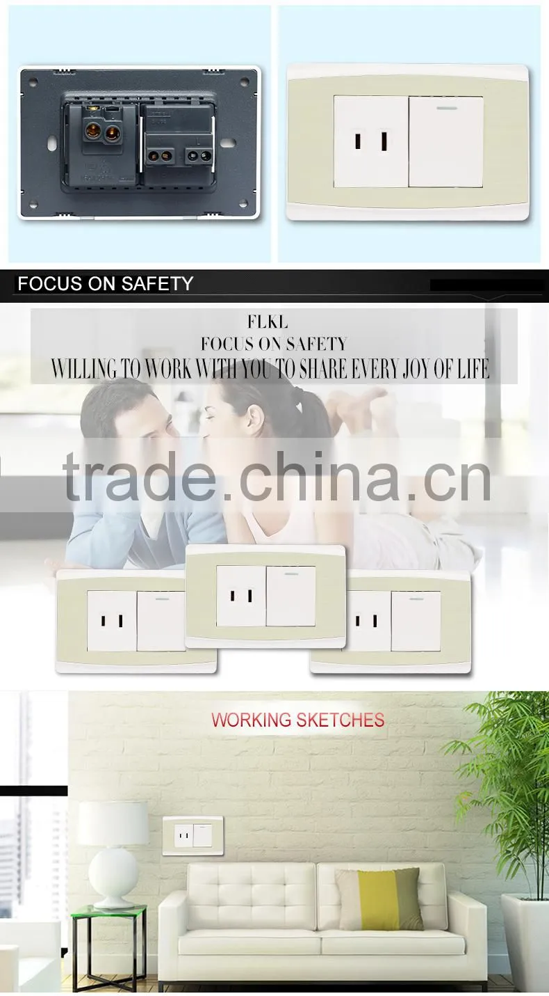 wall mount power electrical 1 gang 2 pin multi lighting switch socket outlet and plug with lighting indicator