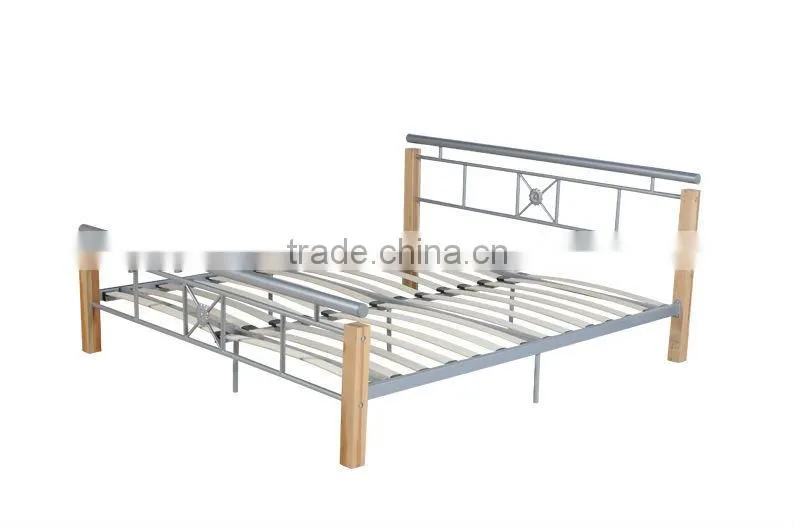 Elegant metal queen bed with wood leg