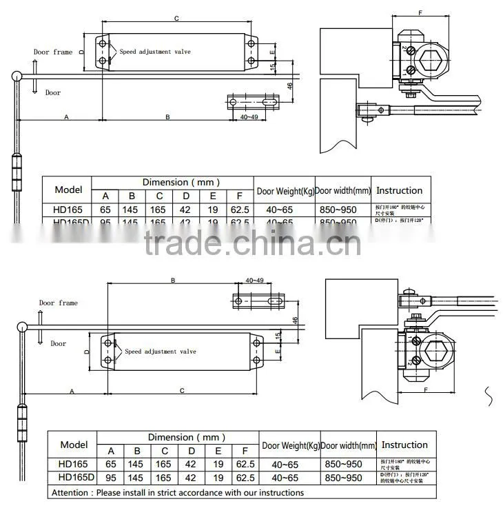 Aluminum hydraulic door closer for fire proof door