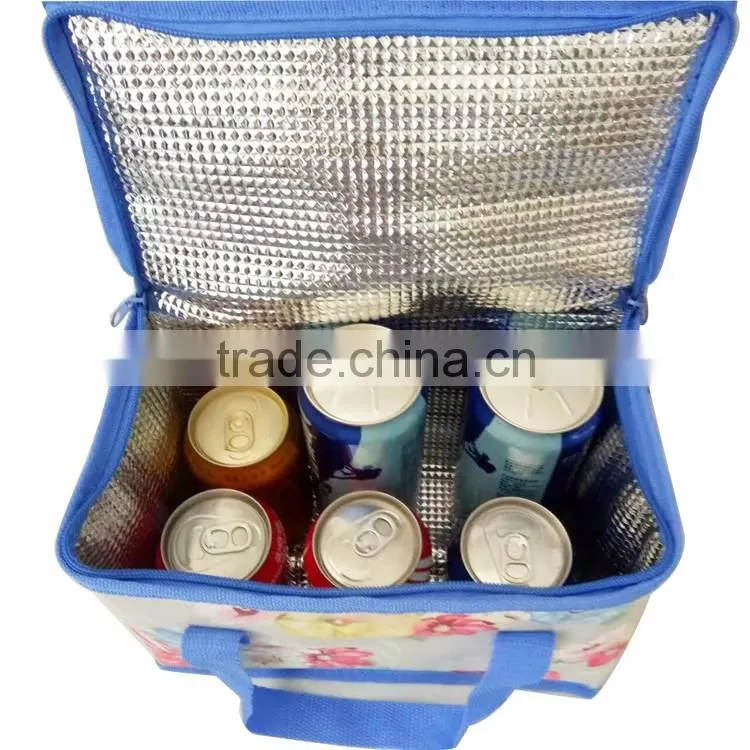 Ice beer can cooler bag for lunch/picnic trolley cooler bag with carrier and zipper