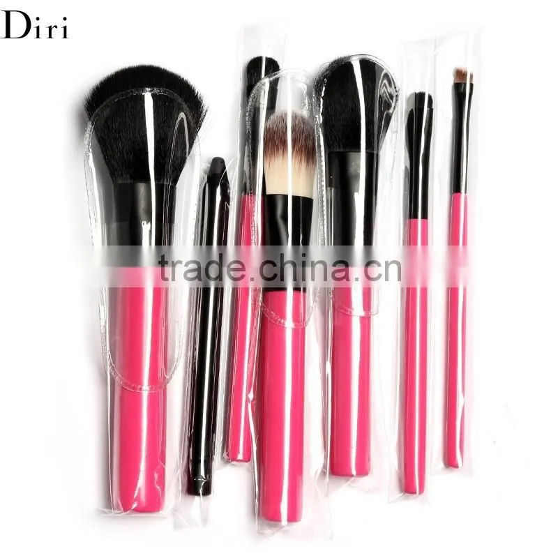 Hot sale 7 pcs Pink Color One Set Wooden Handle Professional Makeup Brush Set