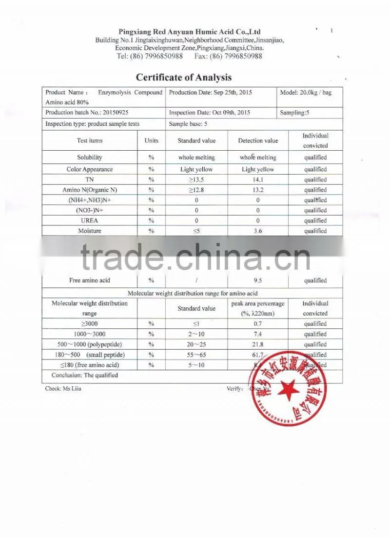 Organic Fertilizer 100% Water Soluble Enzymolysis Amino Acid 80% ( 13% N )