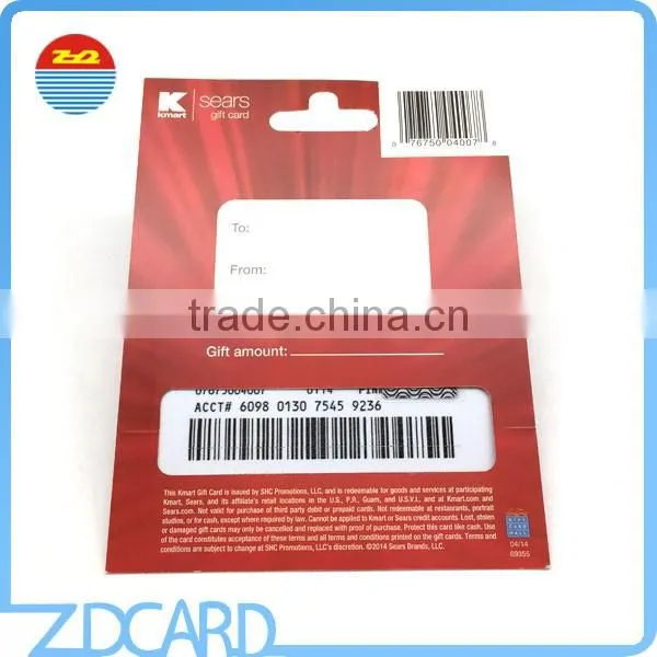 Barcode PVC Plastic Card with Cardboard/Paper Holder for Gift Card