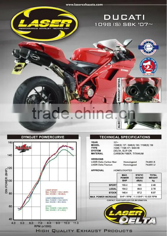 For DUCATI 1098 (S) 2007 Motorcycle Exhaust Pipe LASER Delta slip-on mufflerset