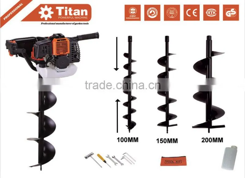 Petrol 52cc earth auger 3HPGround Drill with 3 Bits + Extension with CE,GS,EUII certificate