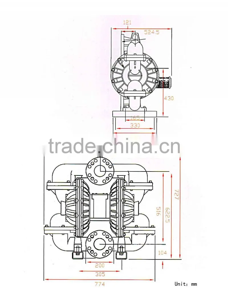 1041 L per min 8.4 bar 9.4 mm grain compressed air pneumatic high flow diaphragm pump