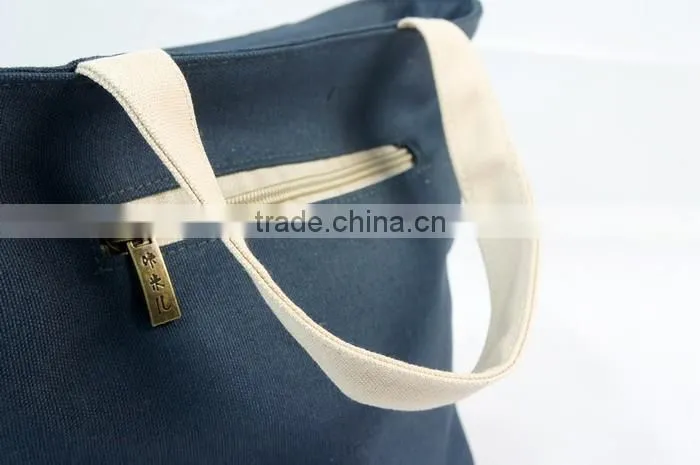 Fashion Stripe Canvas Bag Women Handbag (Blue White)