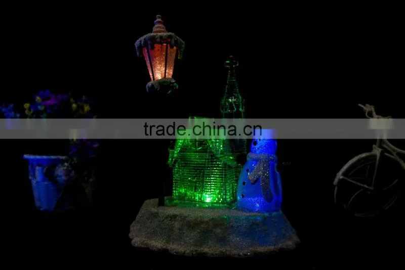 acrylic color changing snowman & church led lamp decorations supplier