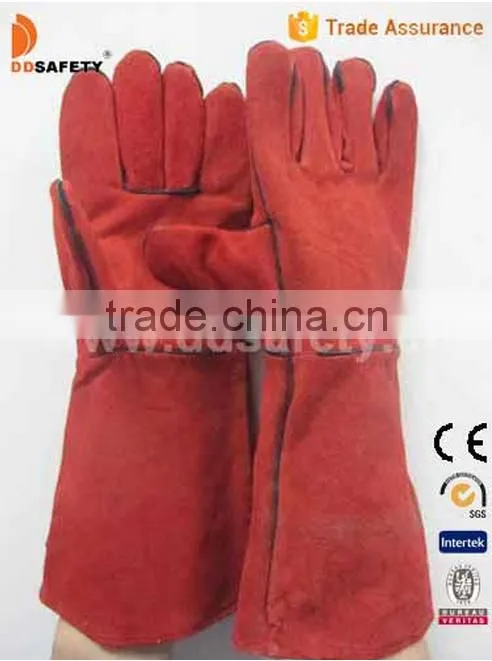 Red Cow Split Full Palm And Lining Two Piece Back Welding Gloves