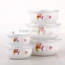 round bottom and special decor enamel storage bowl set
