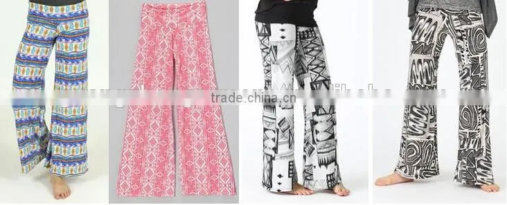 plus size adult/child wide legs yoga long pants, wholesale kids palazzo pants , unique print palazzo pants
