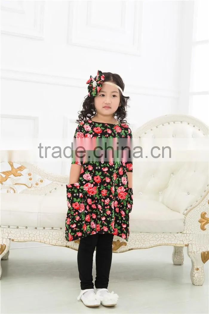 Wholesale Children's Boutique Clothing Set Spring Baby Girl Long Sleeve Flower Set With Headband