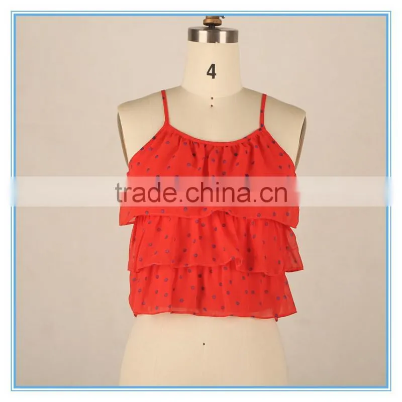 Spaghetti Latest Design Girls Crop Top With 3 Layers Ruffles