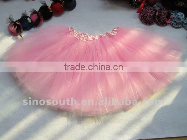 3layer tulle fabric pink girls cheap tutu skirt
