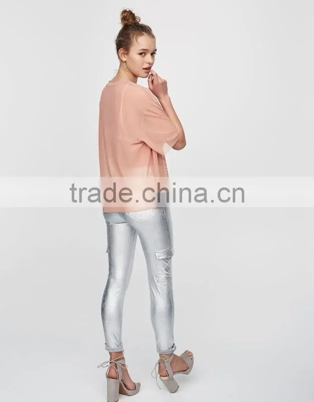 Lady latest fashion sexy new trendy woman mesh blouse