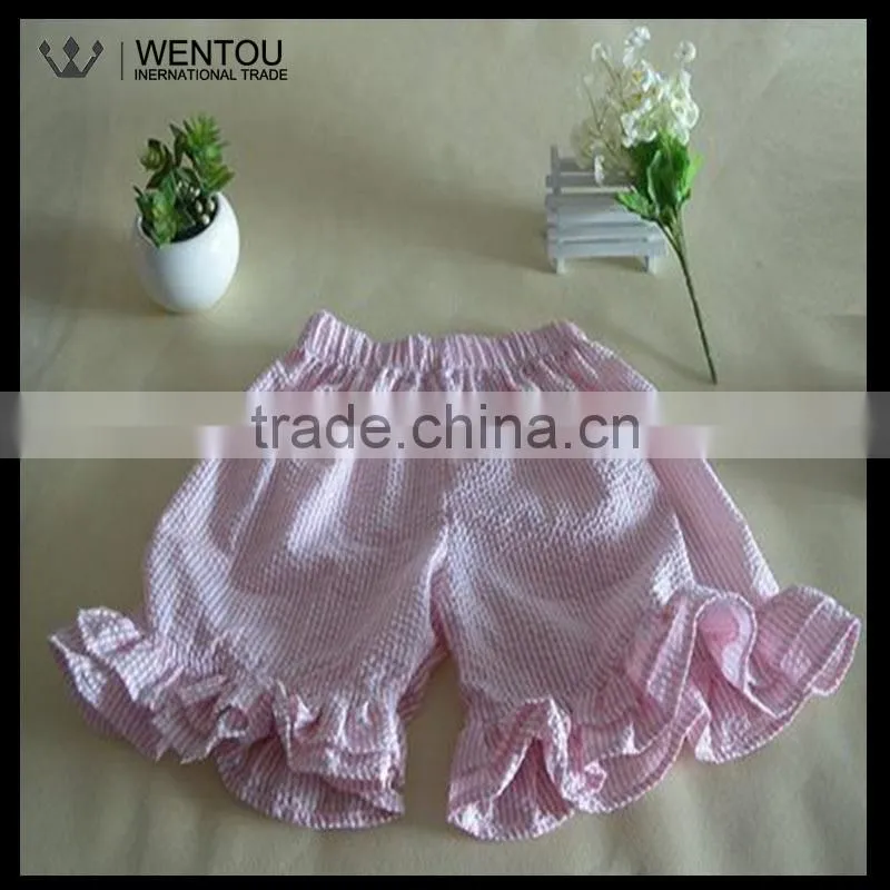 Wholesale Striped Seersucker Girls Ruffle Shorts