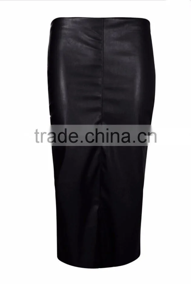 Latest OEM service leather look women midi skirt,fashion lady skirt 2016