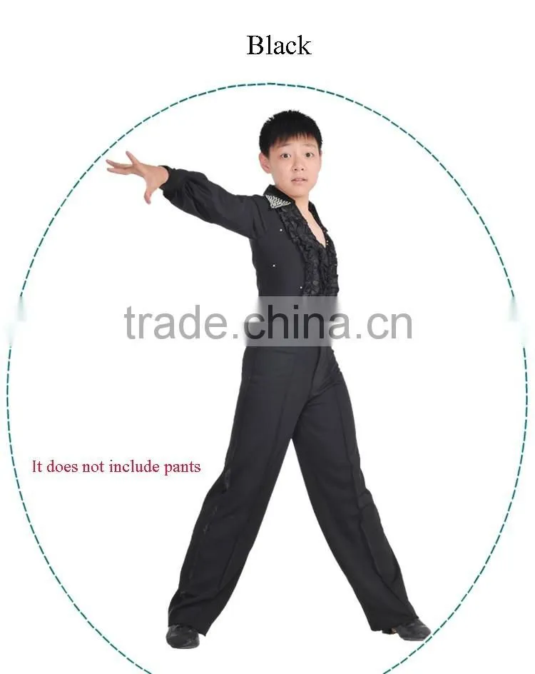 Boys Rhinstone Collar Stage Competition Clothes Kids Long Sleeve Latin Cha-Cha Dance Shirts Leotard