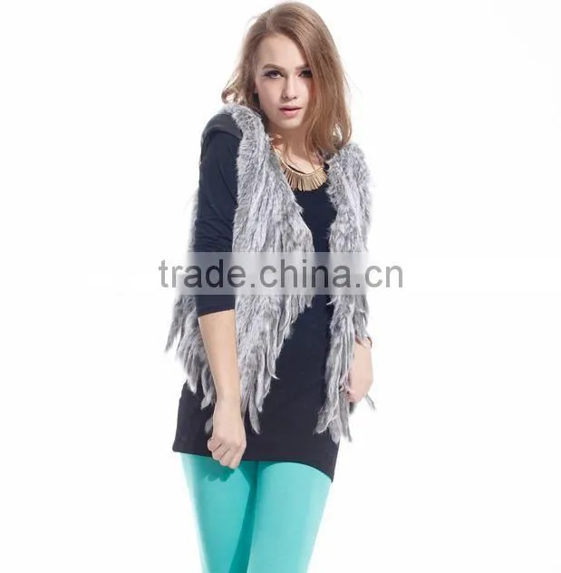 Ladies' Genuine Handknitted Rabbit Fur Vest with Tassel YR465A