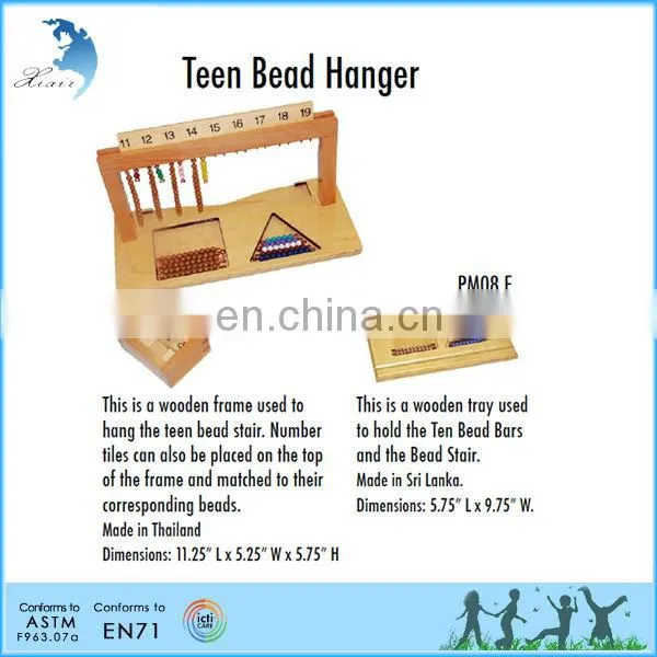 Preschool Wooden Educational Montessori Material EN71 Mathematic Toy Teen Bead Hanger