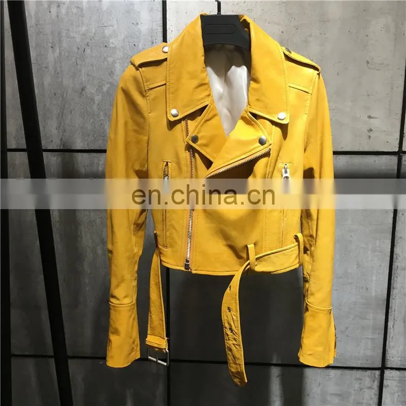 New Fashion Zipper Short Slim Leather Jacket Suppliers Genuine Womens Leather Jacket