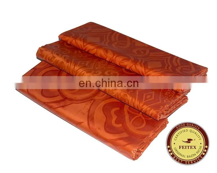 Wholesale African Clothing Garment Fabric 5 Yards/bag Orange Damask Fabric 100% Cotton Hand Made Guinea Brocade