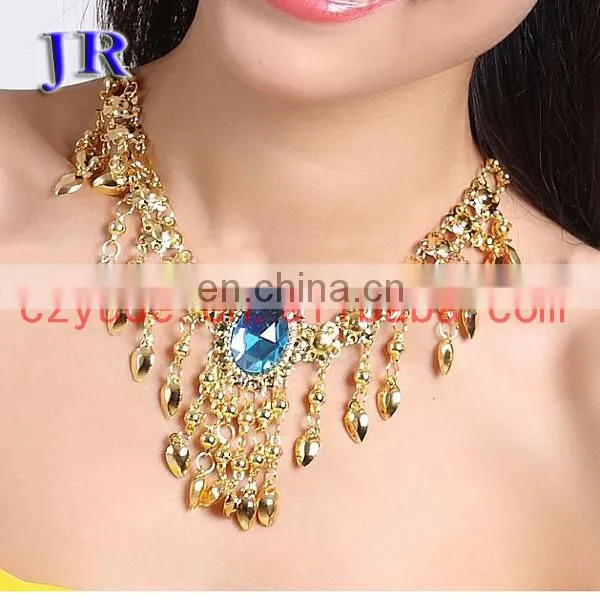 Tribal egyptian rhinestone red and blue Belly dance necklace jewelry accessory P-9004#
