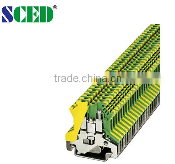 Double Decks Din Rail Terminal Blocks Ground Type 30 - 12 AWG 2.5mm2 Width 5.2mm