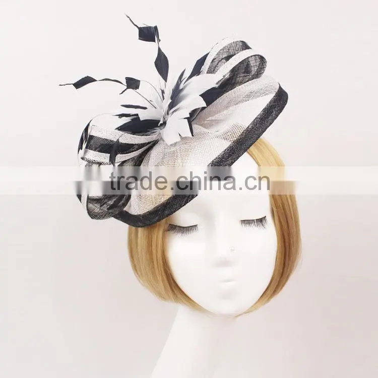 2015 New Design Elegant Church/Races Sinamay Fabric Feather Fascinator Hat