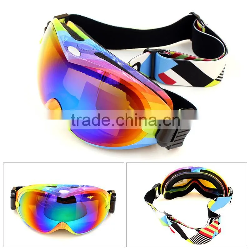 2015 Top sale best goggles for skiing shiny dual lens sports ski goggles