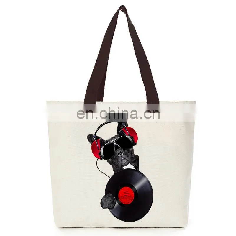 Canvas Cotton Cool Dog Tote Hand Eco Bag with Zipper