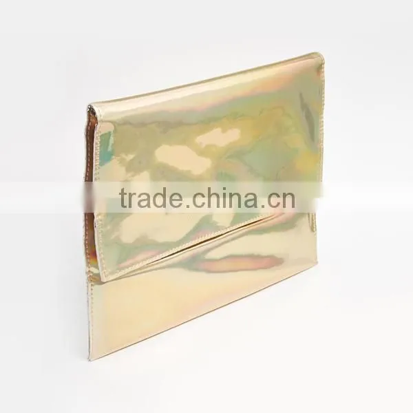Fashion Gold Foldover Women Clutch Bag Laser Printed Women Clutch Bag