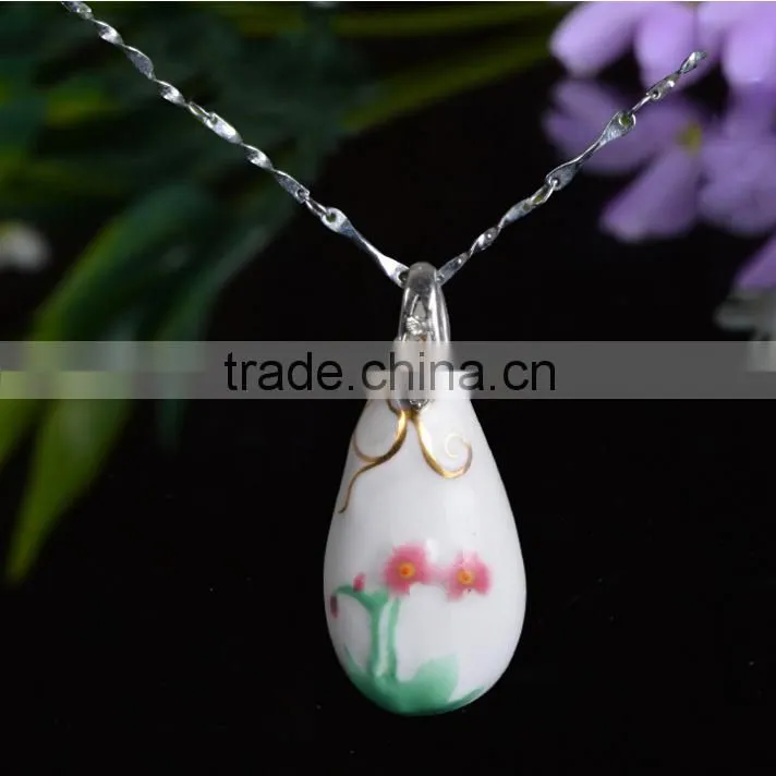 elegant glazed ceramic flower rain drop pendant necklace