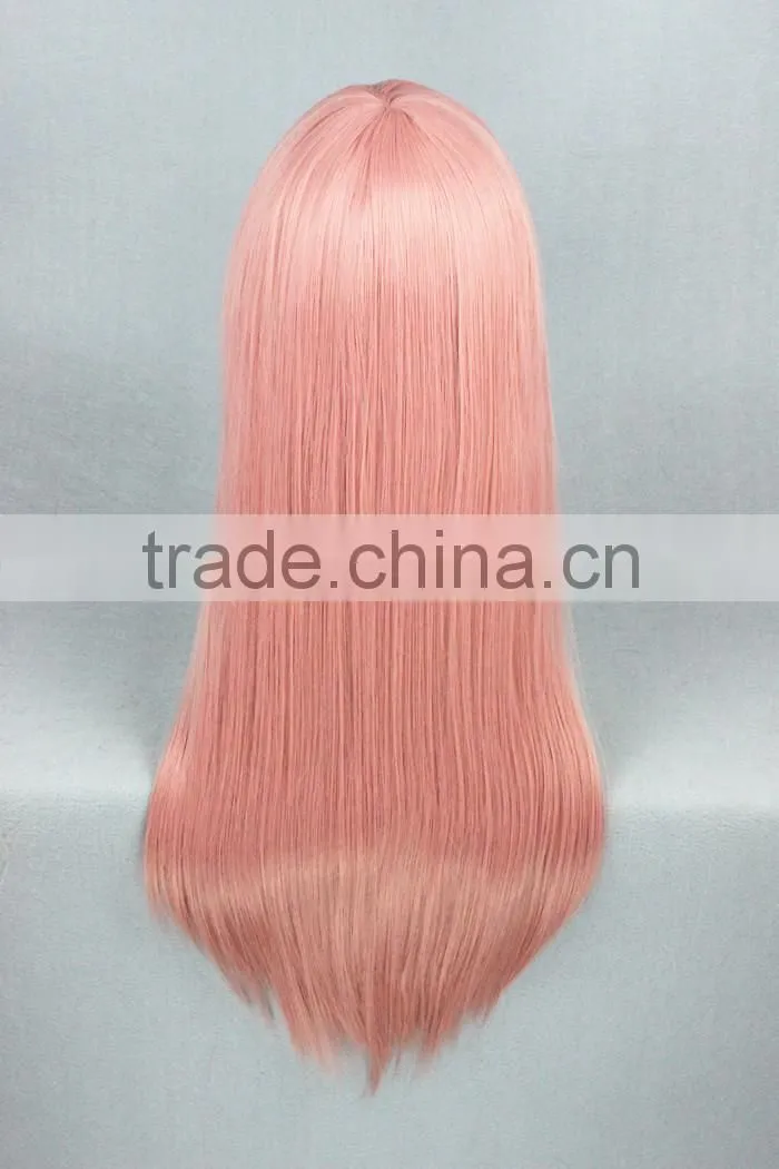 High Quality 60cm Medium Long Straight Pink Synthetic Anime Wig Cosplay Hair Wig