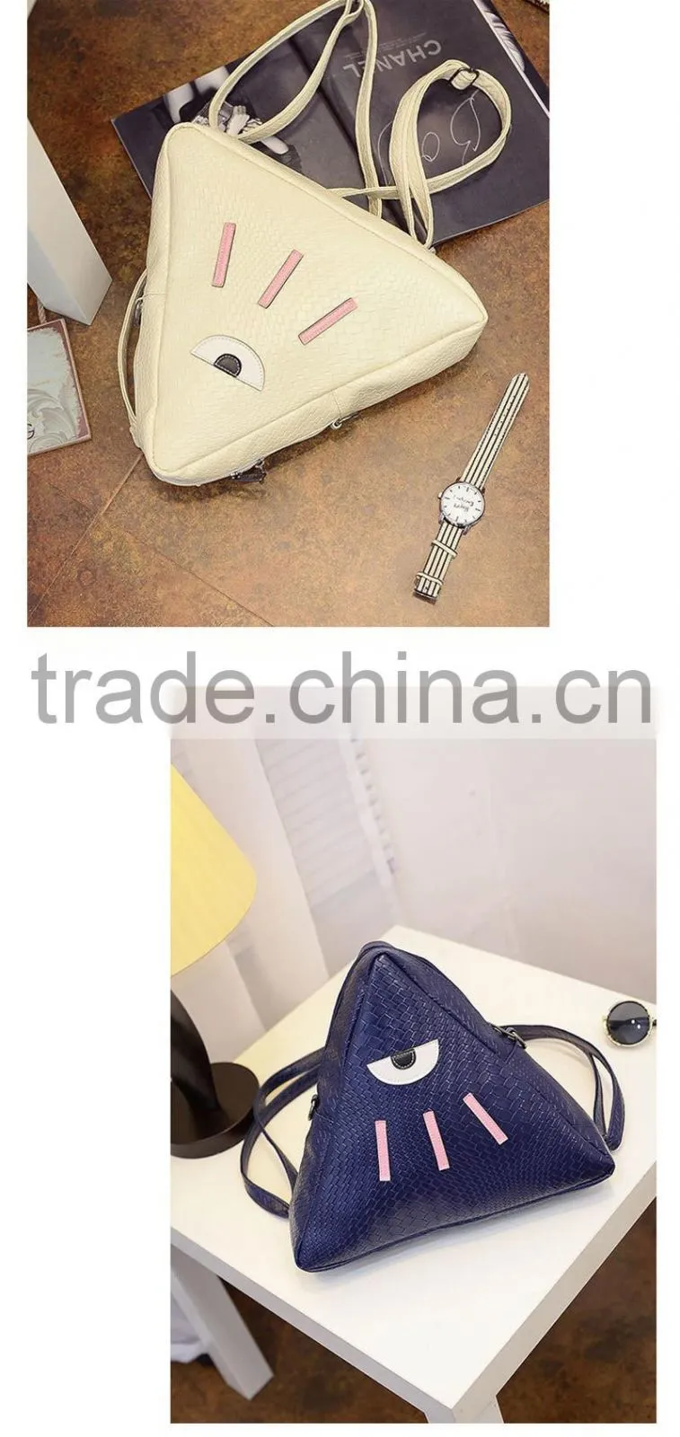 Crocodile grain small triangle PU bag shoulder crossbody backpack cosmetic makeup ladies bags