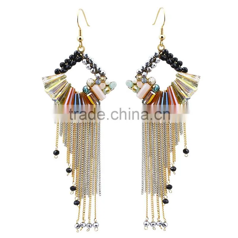 2015 fashion handmade crystal beaded tassel earrings for beautiful women wholesale