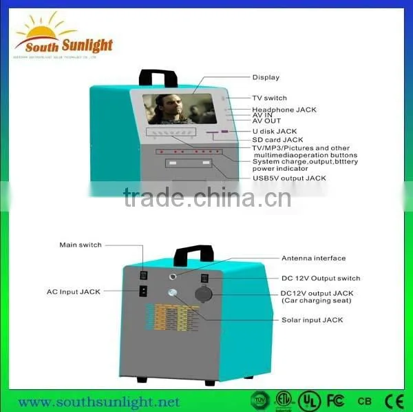 2015 factory 50W Portable solar TV with vedio and radio, solar home power system for small homes, home solar lighting system