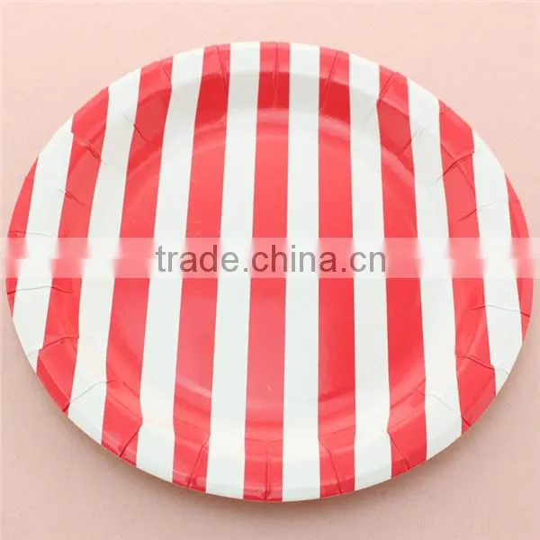 9 Inch Baby Pink Striped Round Paper Plates for Wedding Decoration